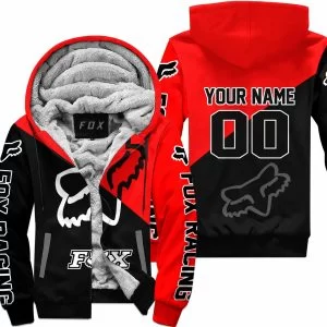 Premium Gift - Custom Name - Fox Racing - Red - Fleece Zip Hoodie