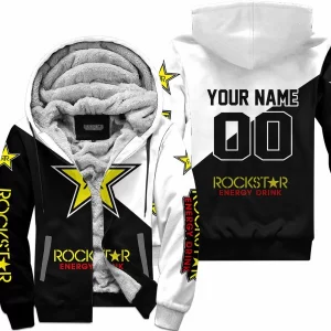 Premium Gift - Custom Name - Rockstar Energy - White - Fleece Zip Hoodie
