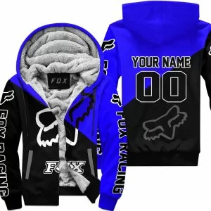 Premium Gift - Custom Name - Fox Racing - Blue - Fleece Zip Hoodie