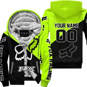 Premium Gift - Custom Name - Fox Racing - Neon - Fleece Zip Hoodie