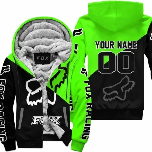 Premium Gift - Custom Name - Fox Racing - Green - Fleece Zip Hoodie