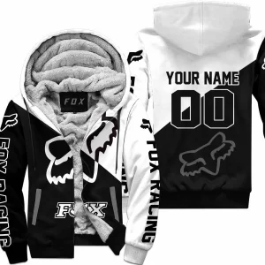 Premium Gift - Custom Name - Fox Racing - White - Fleece Zip Hoodie