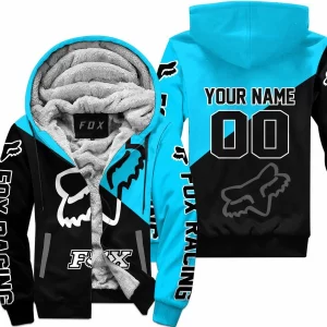 Premium Gift - Custom Name - Fox Racing - Sky Blue - Fleece Zip Hoodie