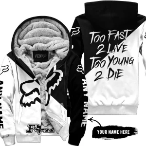 Too Fast To Live Too Young To Die - 3d All Over Printed - Fox Racing - Black - Fleece Zip Hoodie
