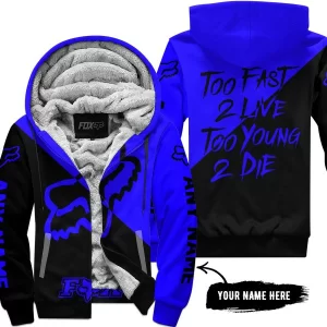 Too Fast To Live Too Young To Die - 3d All Over Printed - Fox Racing - Blue - Fleece Zip Hoodie