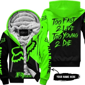 Too Fast To Live Too Young To Die - 3d All Over Printed - Fox Racing - Green - Fleece Zip Hoodie
