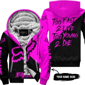Too Fast To Live Too Young To Die - 3d All Over Printed - Fox Racing - Pink - Fleece Zip Hoodie