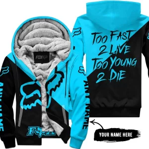 Too Fast To Live Too Young To Die - 3d All Over Printed - Fox Racing - Sky Blue - Fleece Zip Hoodie