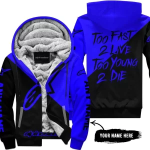 Too Fast To Live Too Young To Die - 3d All Over Printed - Alpinestars Blue - Fleece Zip Hoodie