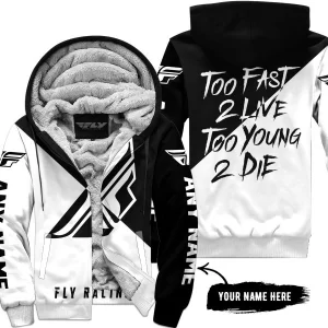 Too Fast To Live Too Young To Die - 3d All Over Printed - Fly Racing Black - Fleece Zip Hoodie