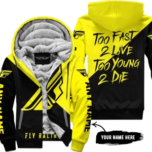 Too Fast To Live Too Young To Die - 3d All Over Printed - Fly Racing Yellow -Fleece Zip Hoodie