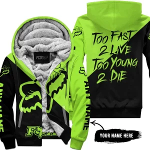 Too Fast To Live Too Young To Die – 3d All Over Printed – Fox Racing Girl – Green 1 - Fleece Zip Hoodie