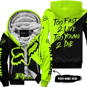 Too Fast To Live Too Young To Die – 3d All Over Printed – Fox Racing Girl – Neon - Fleece Zip Hoodie