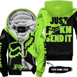 Just Fkcn Send It - 3d All Over Printed - Fox Racing - Green 1 - Fleece Zip Hoodie