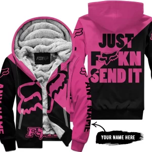Just Fkcn Send It - 3d All Over Printed - Fox Racing - Pink 1 - Fleece Zip Hoodie