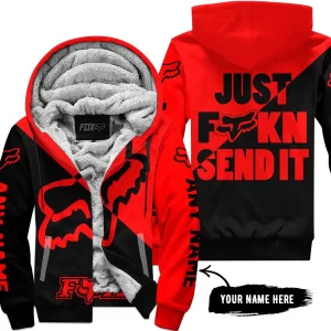 Just Fkcn Send It - 3d All Over Printed - Fox Racing - Red - Fleece Zip Hoodie