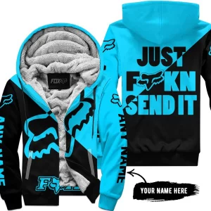 Just Fkcn Send It - 3d All Over Printed - Fox Racing - Sky Blue - Fleece Zip Hoodie