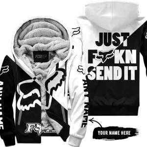 Just Fkcn Send It - 3d All Over Printed - Fox Racing - White - Fleece Zip Hoodie
