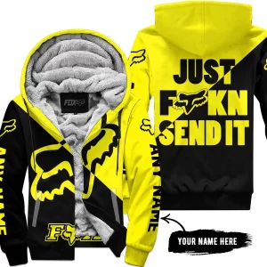 Just Fkcn Send It - 3d All Over Printed - Fox Racing - Yellow - Fleece Zip Hoodie