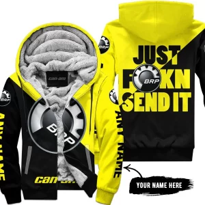 Just Fkcn Send It - 3d All Over Printed - Can Am Yellow - Fleece Zip Hoodie