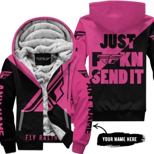 Just Fkcn Send It - 3d All Over Printed - Fly Racing Pink 1 - Fleece Zip Hoodie