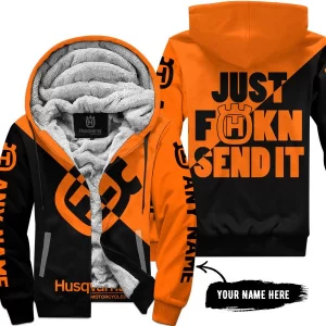 Just Fkcn Send It - 3d All Over Printed - Husqvarna Orange - Fleece Zip Hoodie