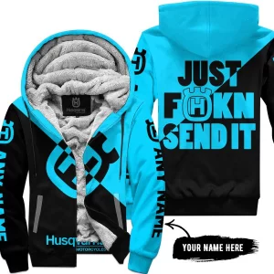 Just Fkcn Send It - 3d All Over Printed - Husqvarna Sky Blue - Fleece Zip Hoodie