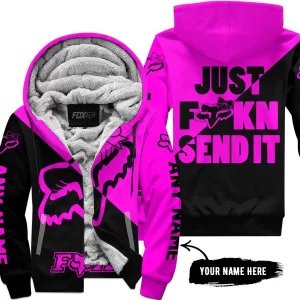 Just Fckn Send It – 3d All Over Printed – Fox Racing Girl – Pink - Fleece Zip Hoodie