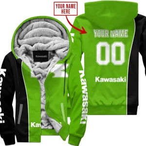 Limited Edition - Custom Name Motocrocss V2 - Kawasaki - Green - Fleece Zip Hoodie