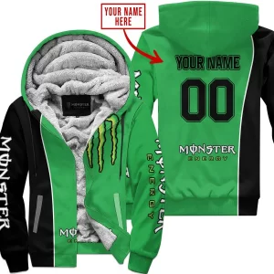 Limited Edition - Custom Name Motocrocss V2 - Monster  Energy - Green - Fleece Zip Hoodie