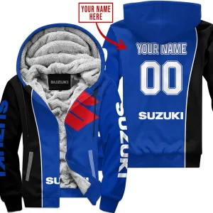 Limited Edition - Custom Name Motocrocss V2 - Suzuki - Blue - Fleece Zip Hoodie
