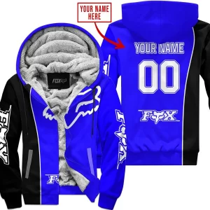 Limited Edition - Custom Name Motocrocss V2 - Fox Racing - Black Blue - Fleece Zip Hoodie