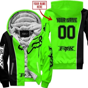 Limited Edition - Custom Name Motocrocss V2 - Fox Racing - Black Green - Fleece Zip Hoodie