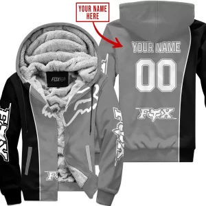 Limited Edition - Custom Name Motocrocss V2 - Fox Racing - Black Grey - Fleece Zip Hoodie