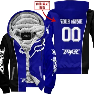 Limited Edition - Custom Name Motocrocss V2 - Fox Racing - Black Navy - Fleece Zip Hoodie