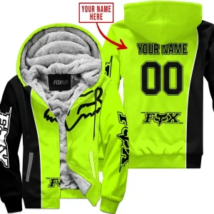 Limited Edition - Custom Name Motocrocss V2 - Fox Racing - Black Neon - Fleece Zip Hoodie