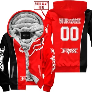 Limited Edition - Custom Name Motocrocss V2 - Fox Racing - Black Red - Fleece Zip Hoodie