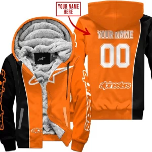 Limited Edition - Custom Name Motocrocss V2 - Alpinestars Black Orange - Fleece Zip Hoodie