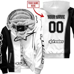 Limited Edition - Custom Name Motocrocss V2 - Alpinestars Black White - Fleece Zip Hoodie