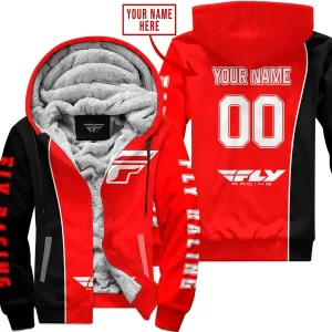 Limited Edition - Custom Name Motocrocss V2 - Fly Racing Red - Fleece Zip Hoodie