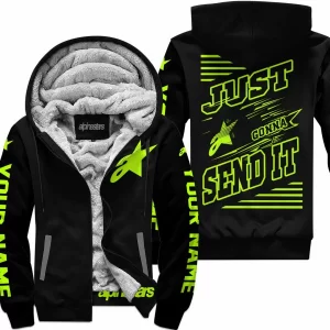 Premium Just Fckn Gonna Send It - Custom Name - Alpinestars - Neon Black - Fleece Zip Hoodie