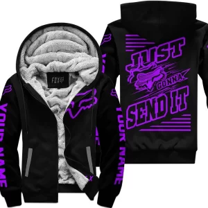 Premium Just Fckn Gonna Send It - Custom Name - Fox Racing - Purple Black - Fleece Zip Hoodie