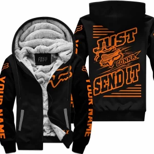 Premium Just Fckn Gonna Send It - Custom Name - Fox Racing - Orange Black - Fleece Zip Hoodie