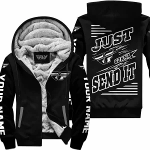 Premium Just Fckn Gonna Send It - Custom Name - Fly Racing - White Black - Fleece Zip Hoodie