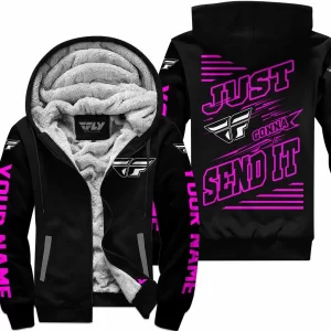 Premium Just Fckn Gonna Send It - Custom Name - Fly Racing - Pink Black - Fleece Zip Hoodie