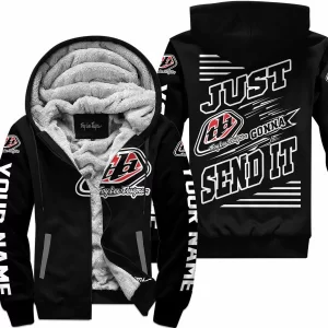 Premium Just Fckn Gonna Send It - Custom Name - Troy Lee Designs  - White Black - Fleece Zip Hoodie