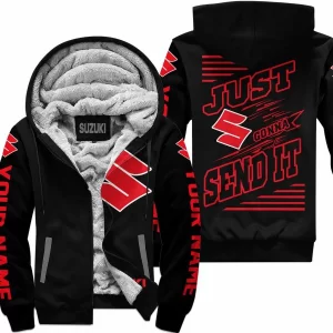 Premium Just Fckn Gonna Send It - Custom Name - Suzuki - Red Black - Fleece Zip Hoodie