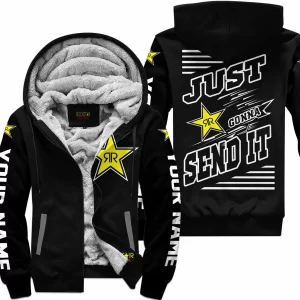 Premium Just Fckn Gonna Send It - Custom Name - Rockstar Energy - White Black - Fleece Zip Hoodie