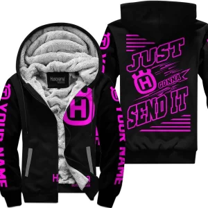 Premium Just Fckn Gonna Send It - Custom Name - Husqvarna - Pink Black - Fleece Zip Hoodie