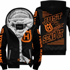 Premium Just Fckn Gonna Send It - Custom Name - Husqvarna - Orange Black - Fleece Zip Hoodie